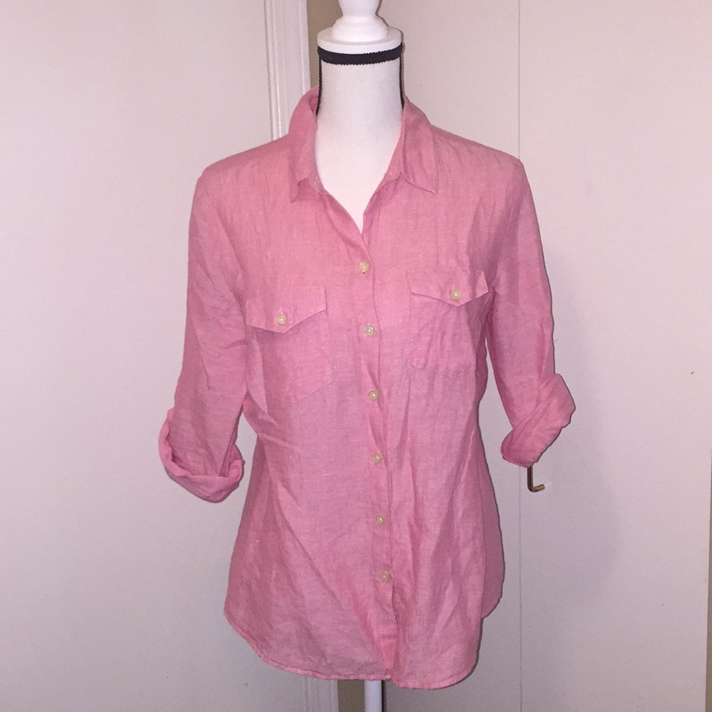 Banana Republic Pink Linen Button Down Shirt